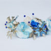 tocado flores tela, porcelana y abalorios en tonos azules y abalorios